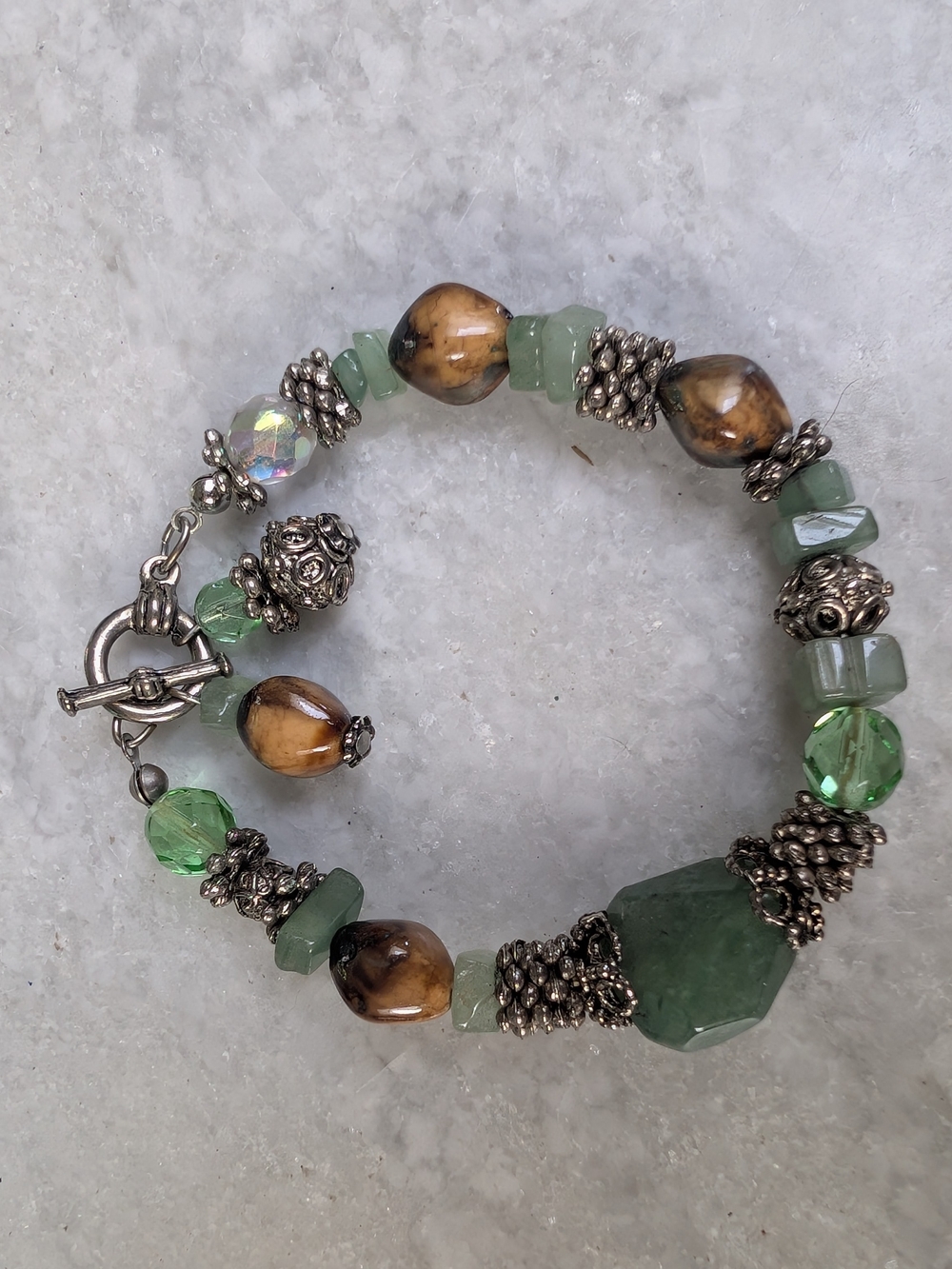 Green Bead and Silver Accent Women's Bracelet